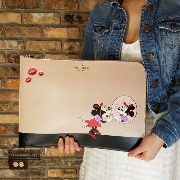 AUTHENTIC MINNIE Mouse Universal Laptop Sleeve Kate Spade BEIGE black - Picture 4 of 7
